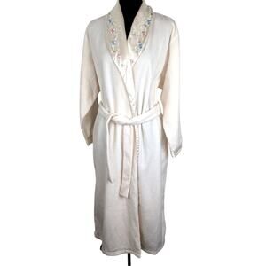 Vtge ErikaTaylor PL Fleece Robe Embroidered Satin Shawl Collar Cream  Oversized